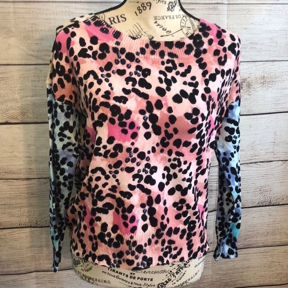Central Park West Leopard Sweater Crewneck Colorful NWT Ribbed - Picture 1 of 10